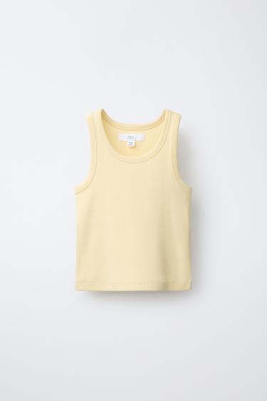 RIBSHIRT MET RACERBACK - Geel van Zara