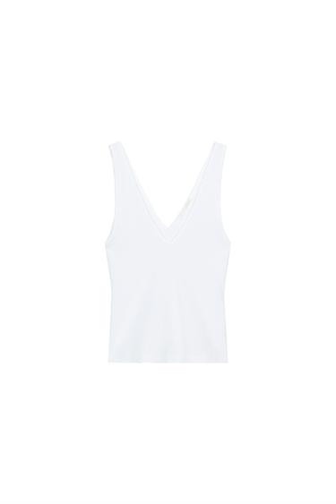 TOP ESCOTE PICO RIB - Blanco de Zara