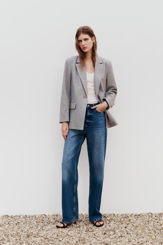 DOUBLE BREASTED CROPPED BLAZER - Light gray