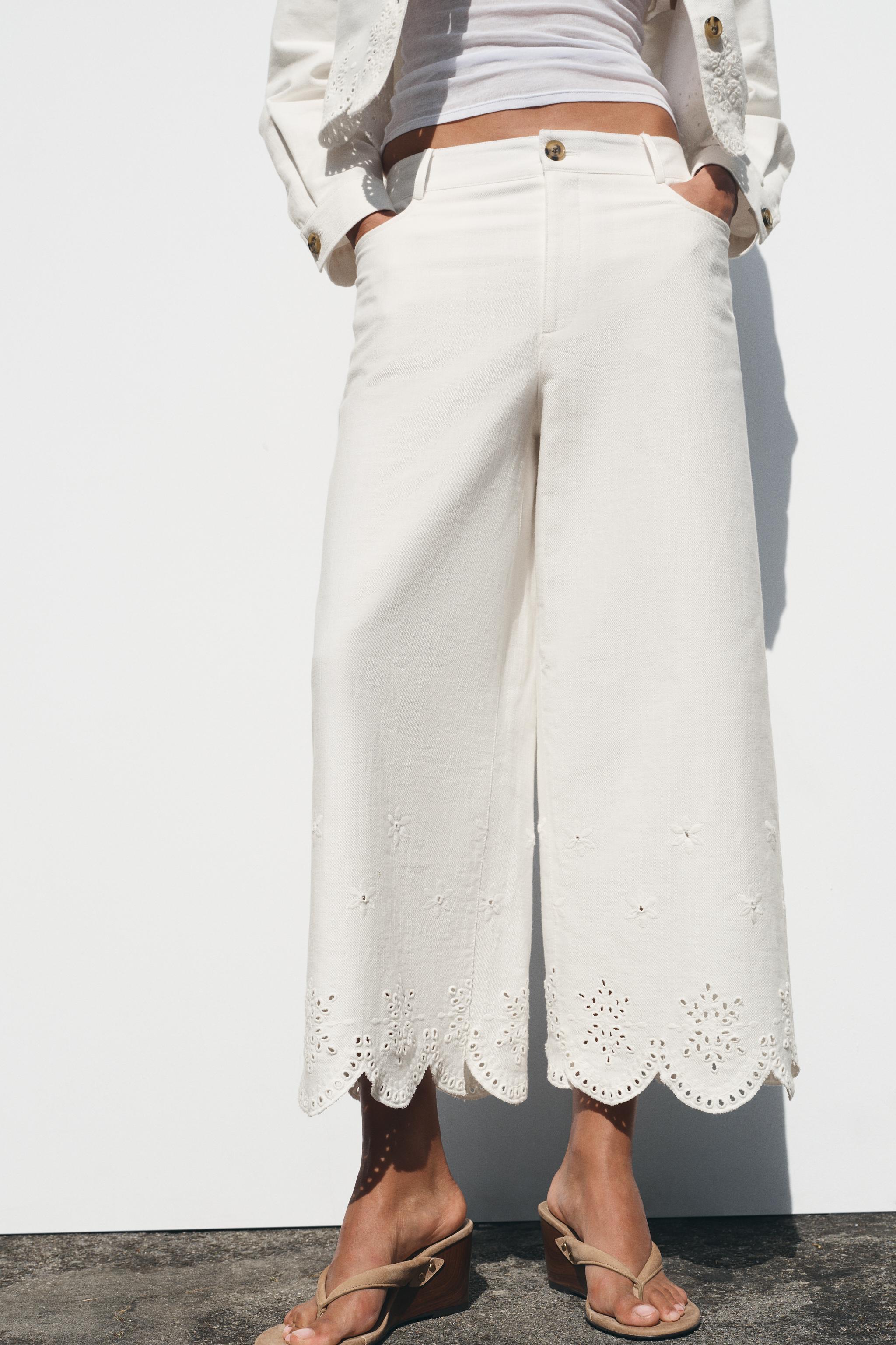カットワーク刺繍入りキュロットパンツ - ホワイト | ZARA Japan