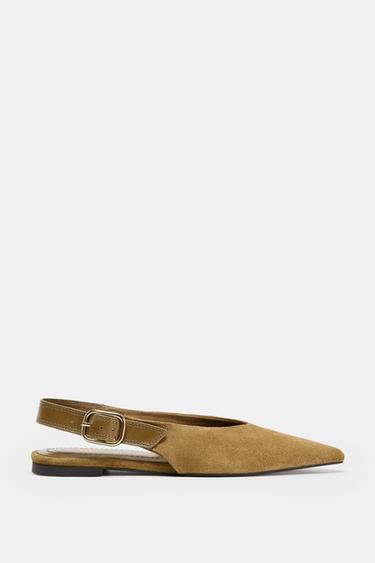 TWO-TONE LEATHER SLINGBACK SHOES - Khaki Green by Zara