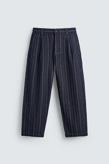 RELAXED FIT STRIPED CHINO TROUSERS - Blue by Zara