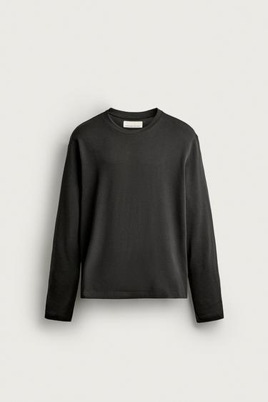 T-SHIRT À MANCHES LONGUES REGULAR FIT - Anthracite foncé de Zara - Image 0