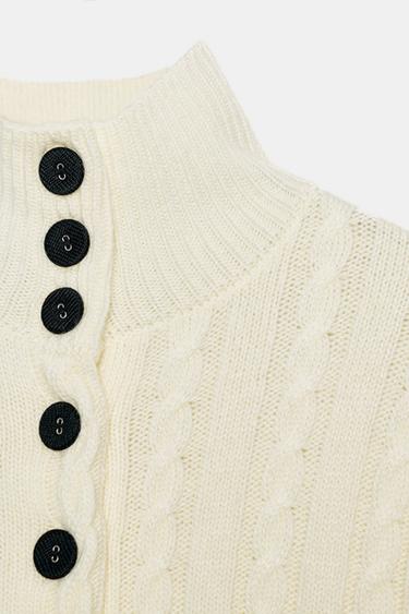 CABLE-KNIT CARDIGAN - Ecru by Zara - Image 4
