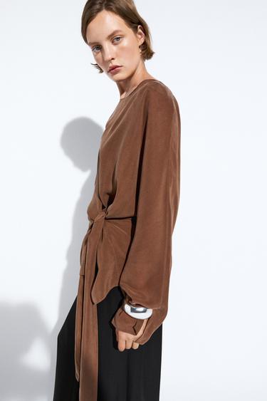 Flowing kimono with tie detail — Mink marl 1
