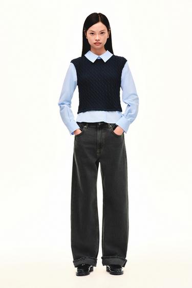 Zara 拼接府綢襯衫 - 海藍色