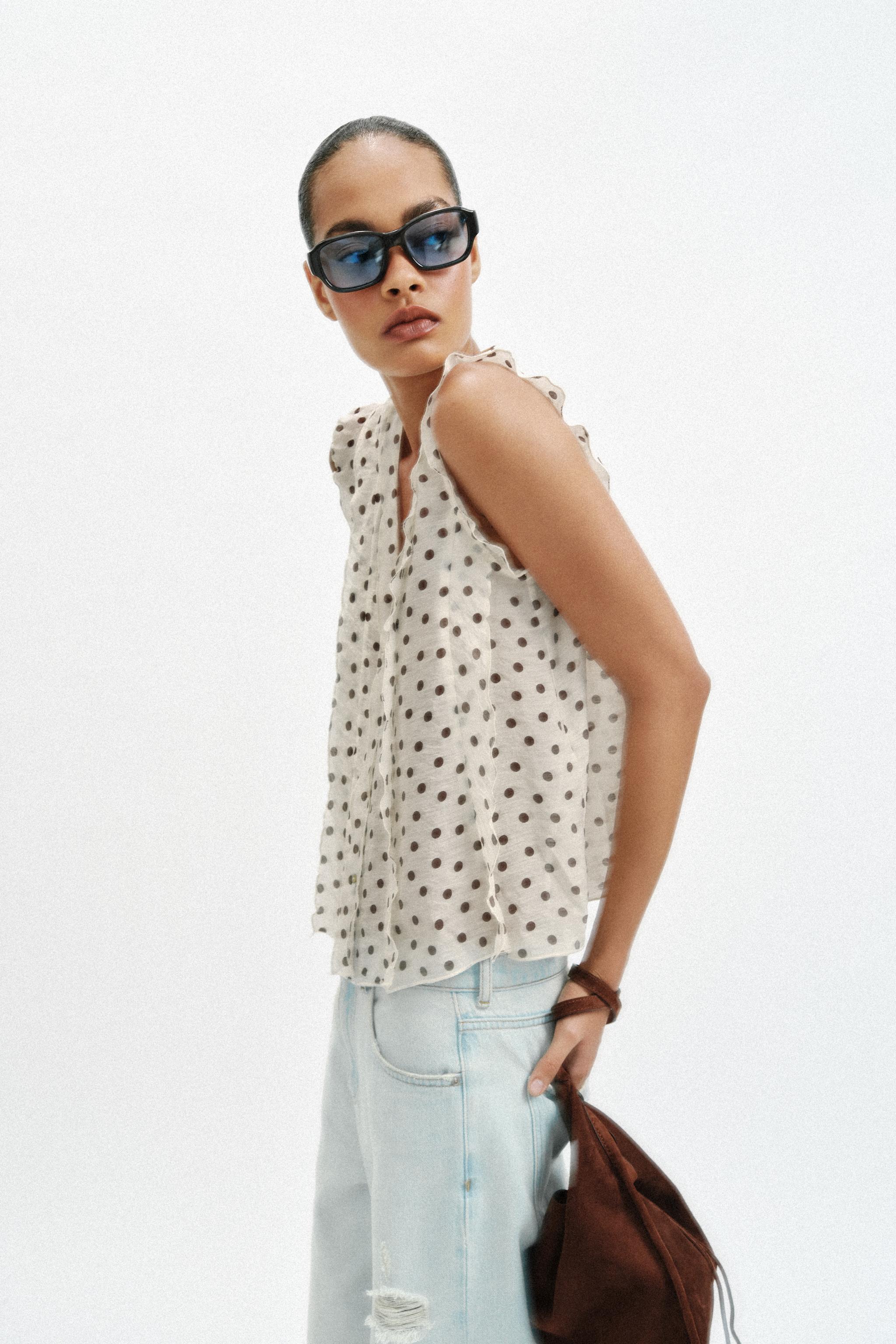 Женские блузки Zara POLKA DOT PRINT BLOUSE — фото 5