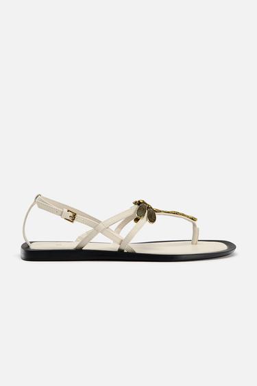 EMBELLISHED FLAT SLIDER SANDALS - Ecru White by Zara