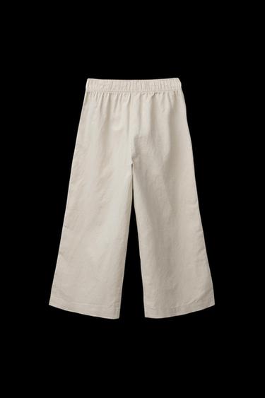 LINEN BLEND WIDE-LEG TROUSERS - Sand by Zara