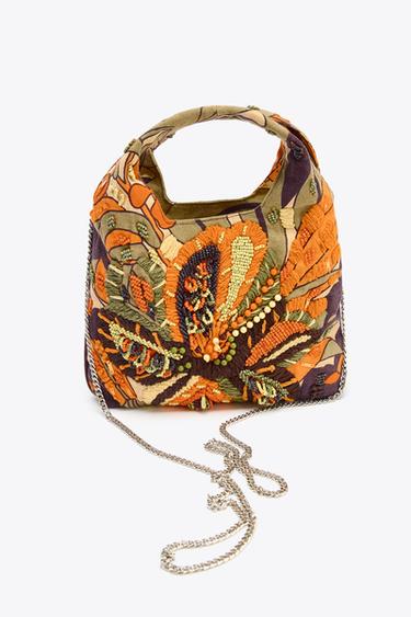 MEHRFARBIGE TASCHE MIT SCHMUCKPERLEN - Orange von Zara