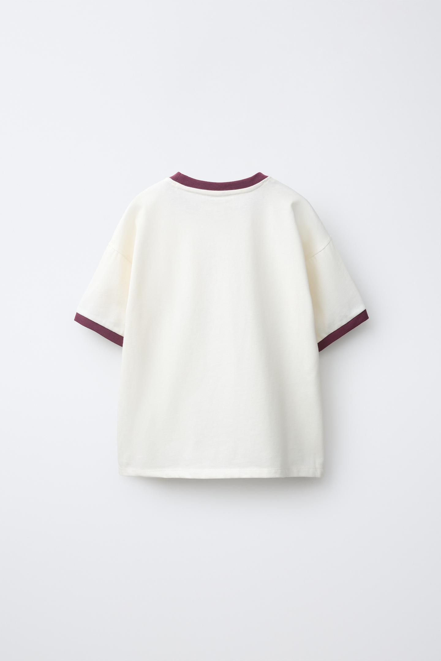 Детская футболка Zara Contrast Piping Printed, цвет: Устричный белый — фото 3