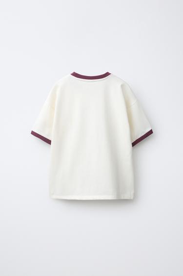 CONTRAST PIPING PRINTED T-SHIRT — Oyster-white 2