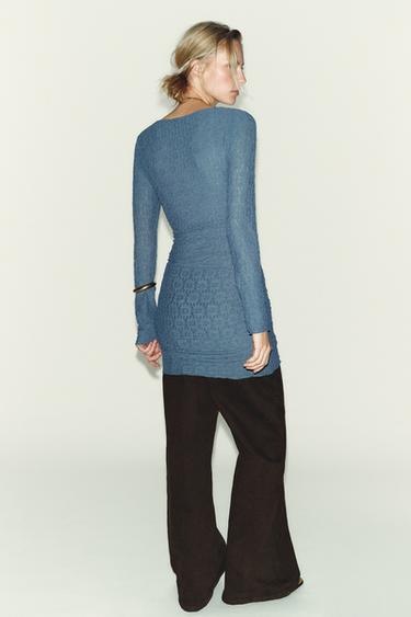 ROBE MINI DRAPÉE TEXTURÉE - Bleu / Acier de Zara - Image 6