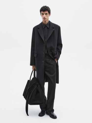 Manteau long à revers en laine mélangée - LIMITED - Bleu marine de Zara