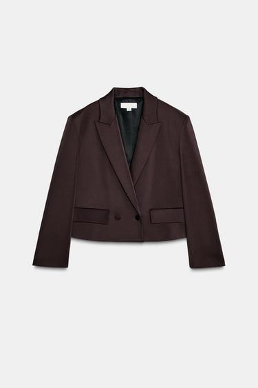 DOUBLE-BREASTED SATIN BLAZER - Dark brown by Zara