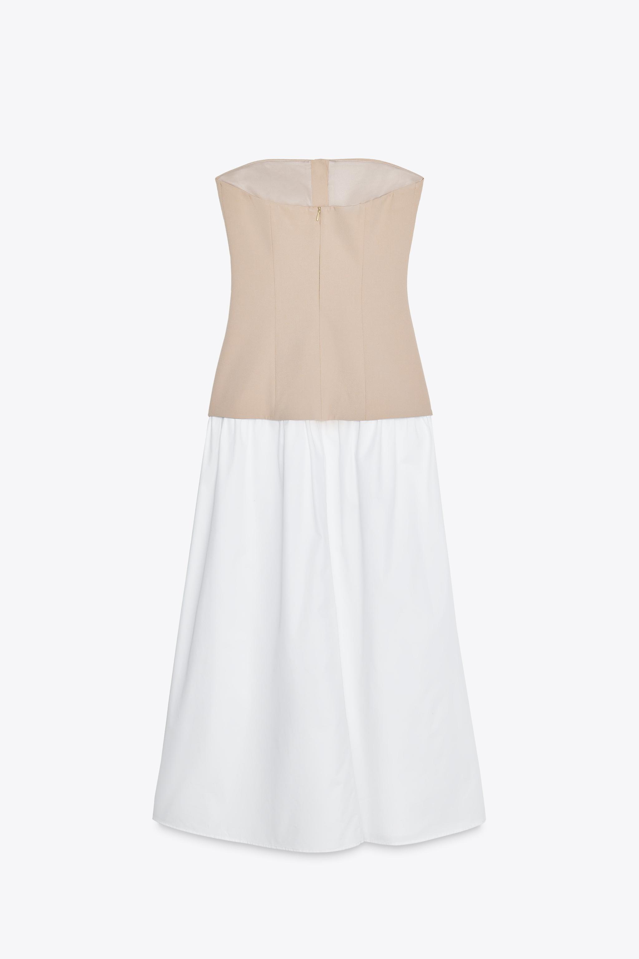 コンビ素材ミディ丈ワンピース - ホワイト | ZARA Japan / 日本