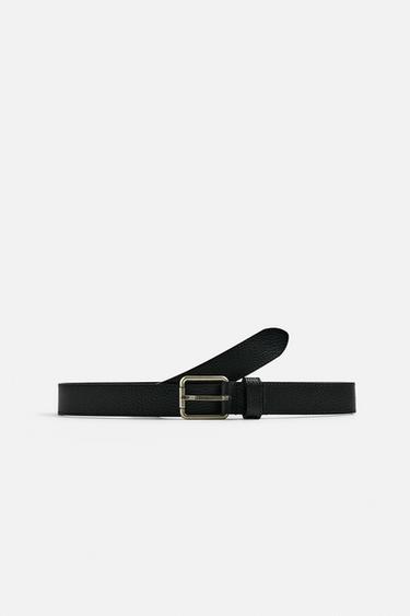 TOPSTITCHED LEATHER BELT - Black by Zara