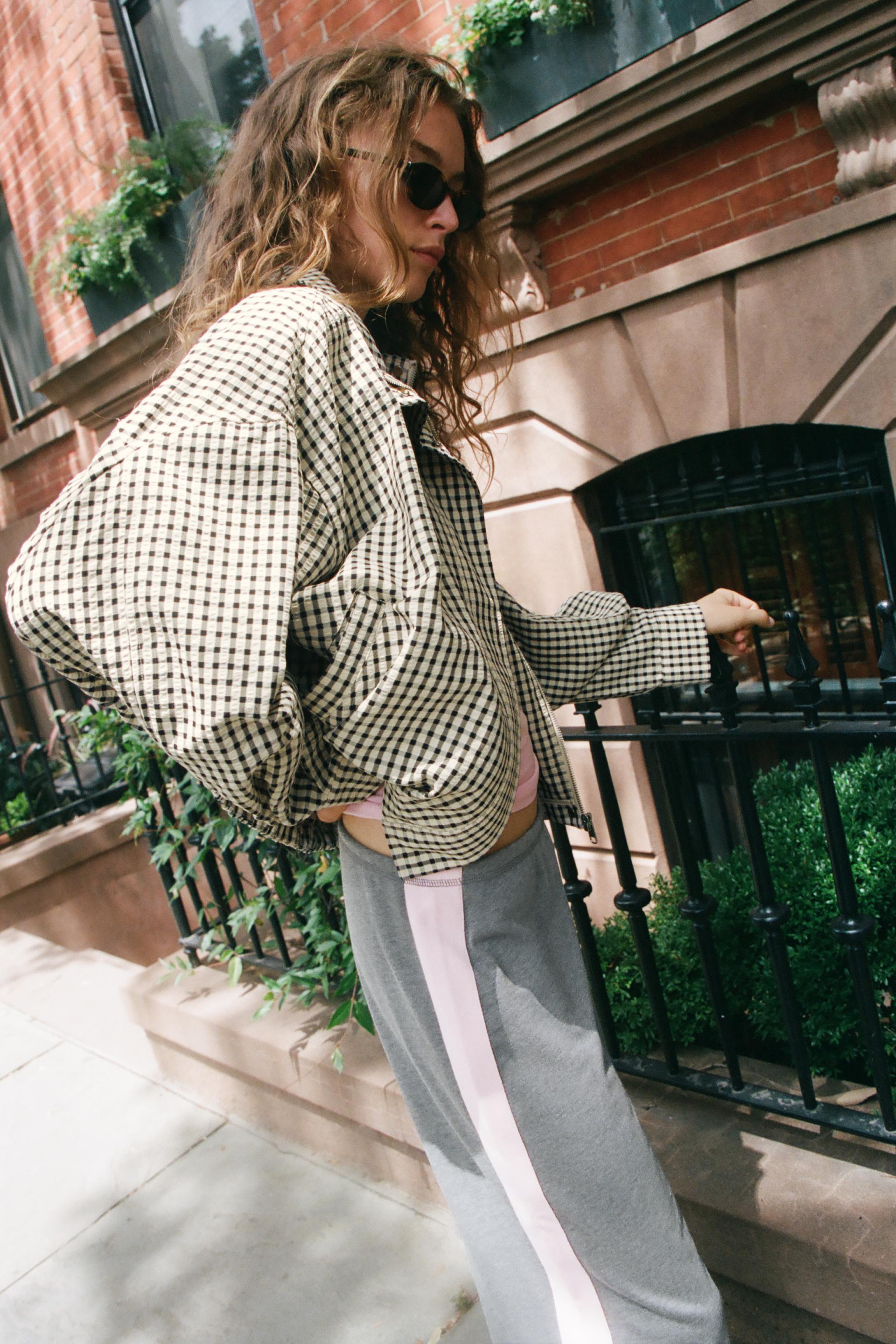 PLAID BOMBER JACKET — Black / Ecru (alternate view)