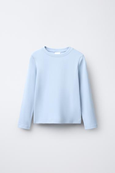 PLAIN RIBBED T-SHIRT - Blue by Zara