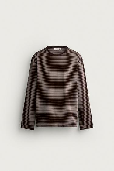 SUPIMA® STRIPED JACQUARD T-SHIRT — Brown 1