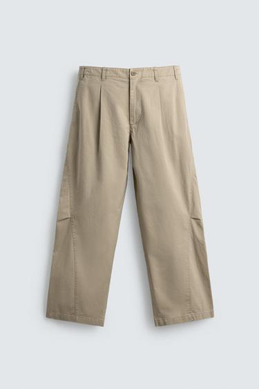 Zara 縫線扭轉寬管長褲 - 米色