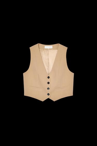 Zara TAILORED SHORT WAISTCOAT - taupe brown - Image 0