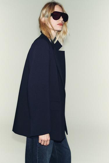 VESTE CROISÉE OVERSIZE - Bleu marine de Zara - Image 3