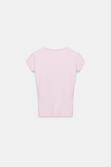 T-SHIRT COL EN V - Rose de Zara - Image 2