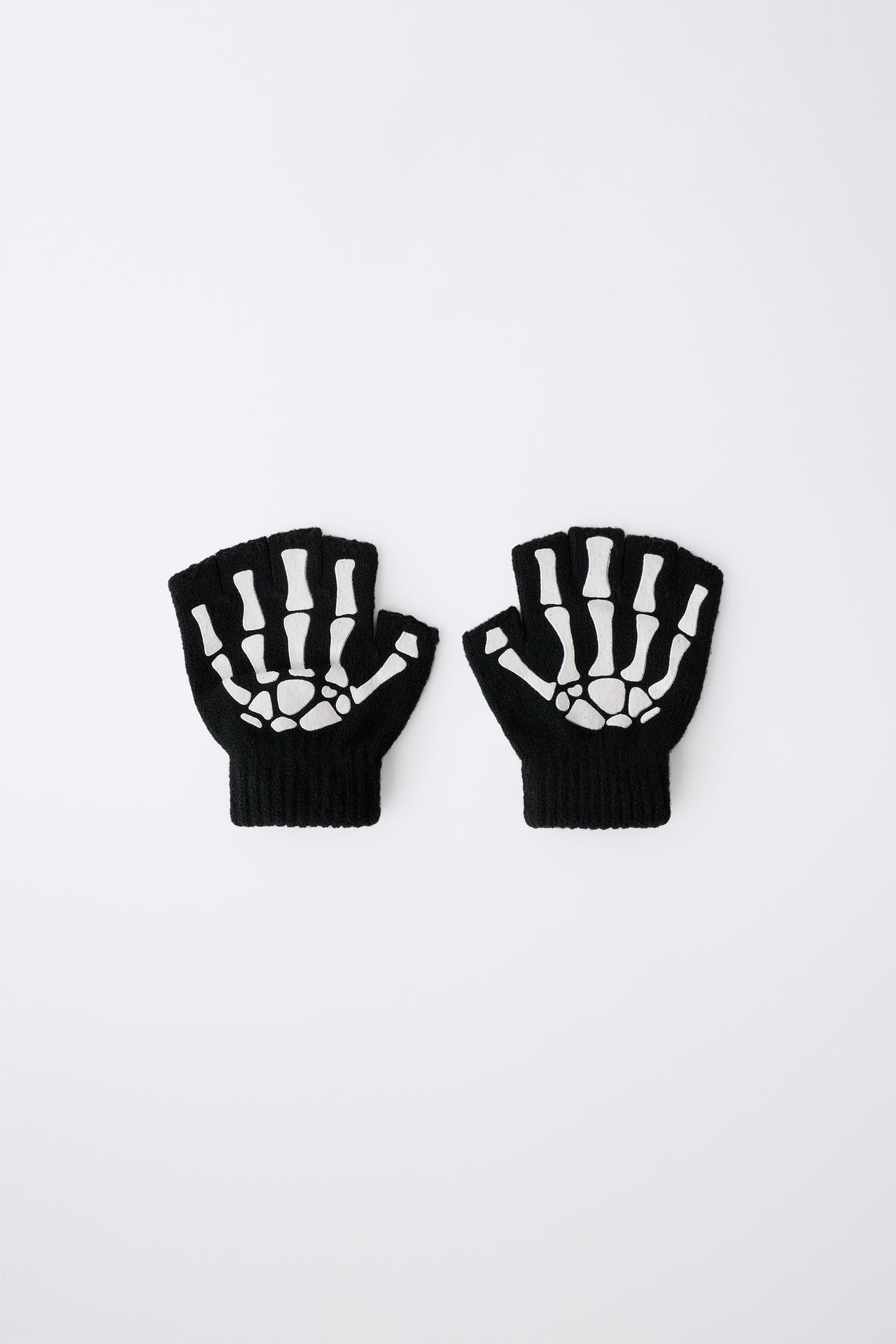 SKELETON COSTUME MITTENS — Black