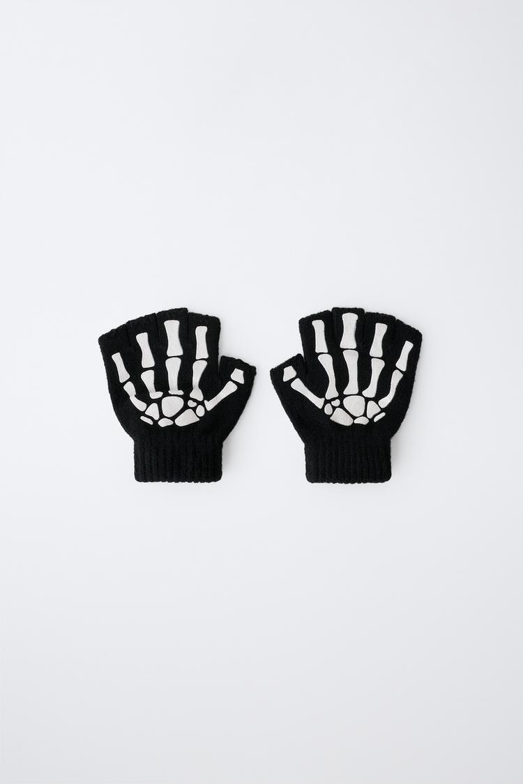SKELETON COSTUME MITTENS — Black