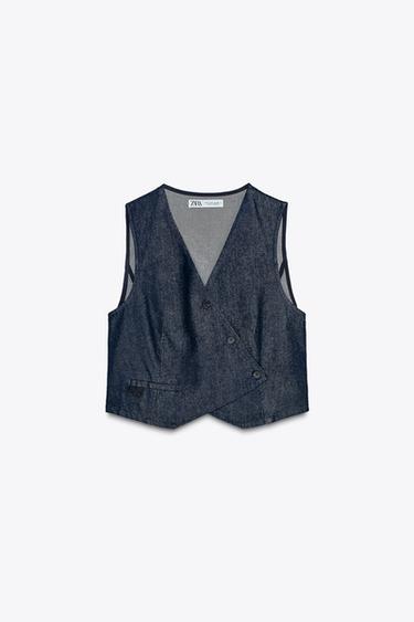 DOUBLE-BREASTED DENIM WAISTCOAT - Dark indigo by Zara - Image 1