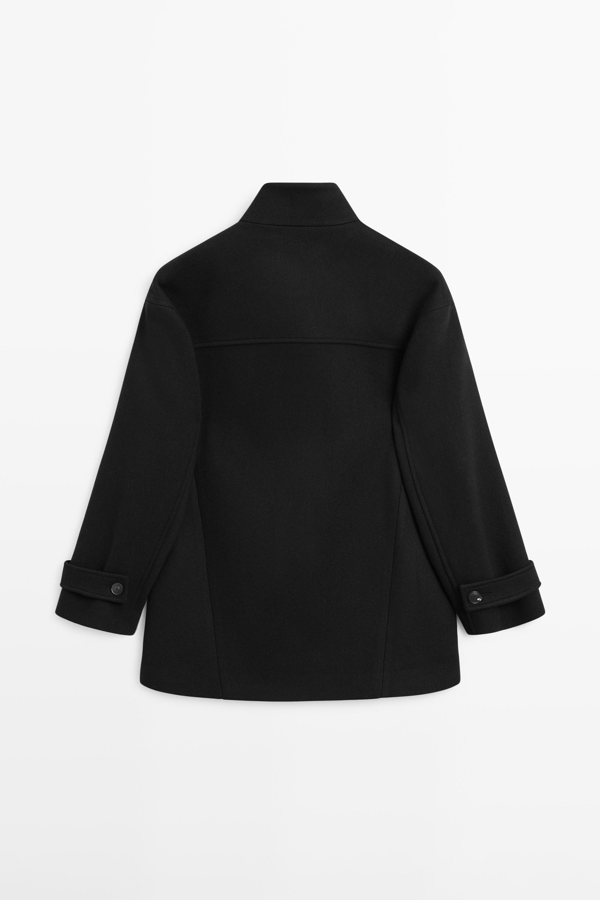 Wool blend high neck coat with button fastening