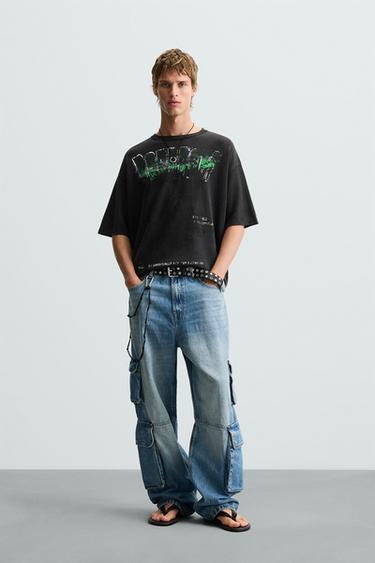 WASHED PRINT KNIT T-SHIRT - Anthracite grey by Zara - Image 0