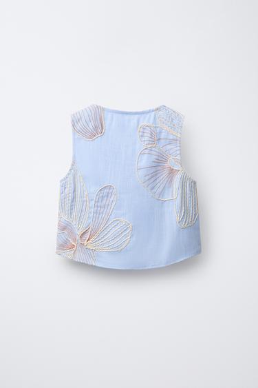TOP BRODERIE LACETS - Bleu de Zara - Image 1