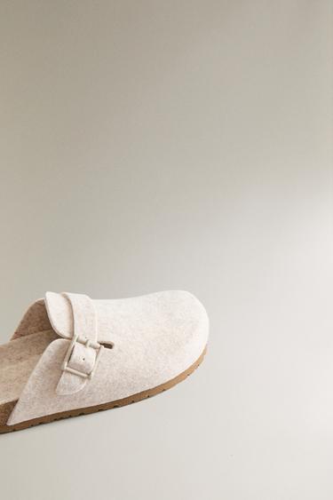 BUCKLED FELT MULE CLOG SLIPPERS - Beige by Zara