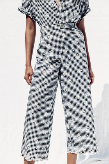 PANTALON JUPE-CULOTTE VICHY BRODÉ - Écru / Bleu de Zara - Image 2