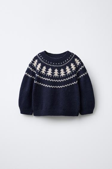 JACQUARD TREE KNIT JUMPER - Navy blue by Zara