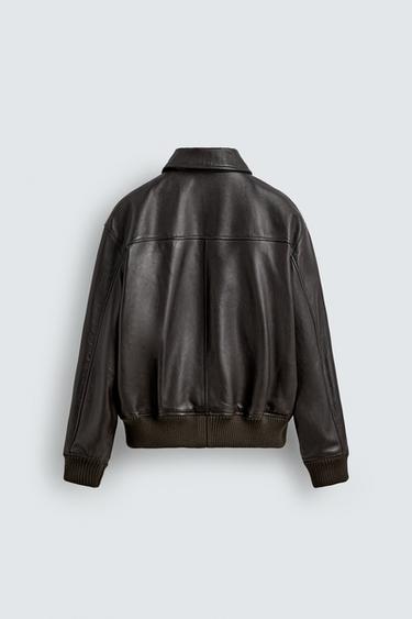 LEATHER JACKET WITH POCKETS - Brown by Zara