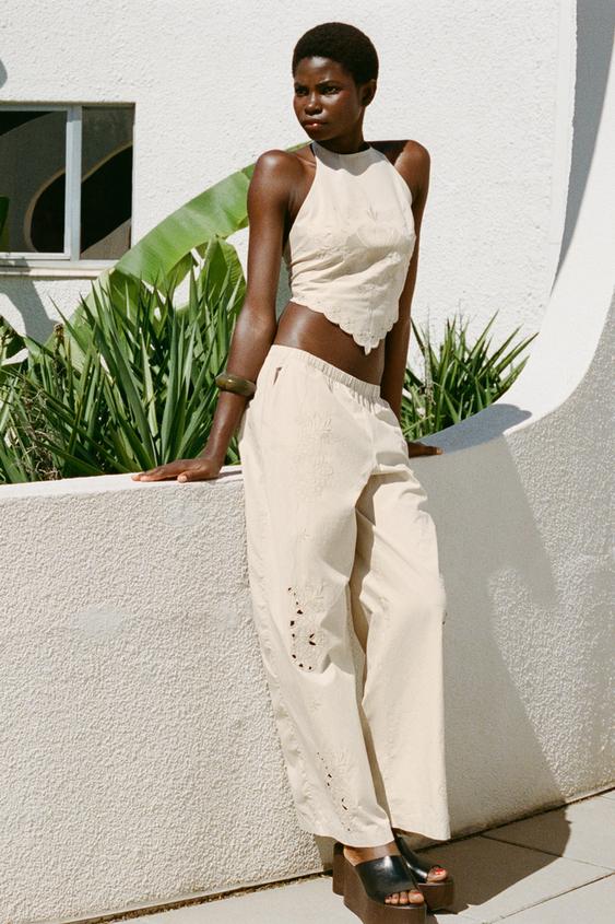 Moda Pantalones Fluidos Mujer Zara Pantalon Blanco Acampanado Zara