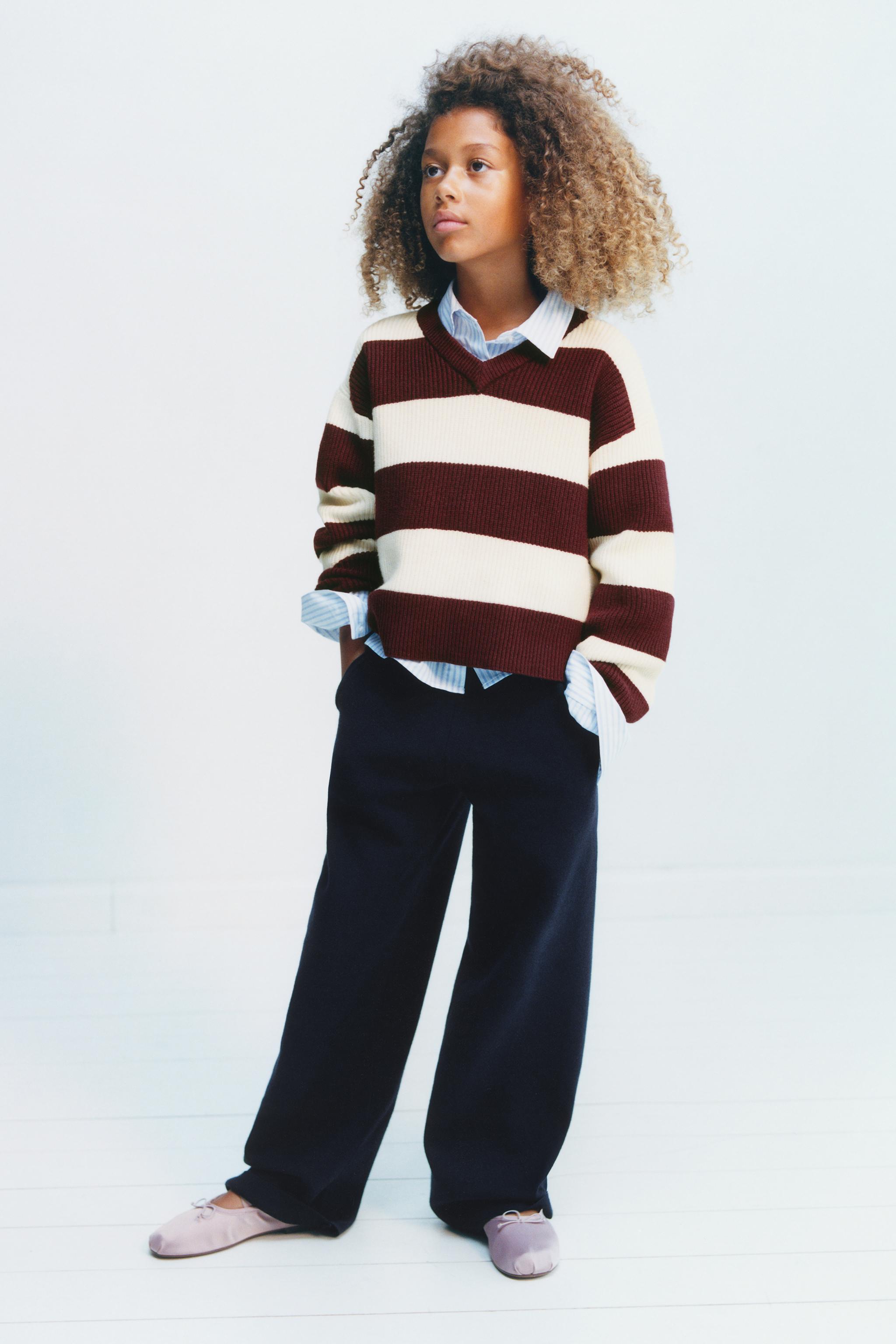 WIDE-LEG KNIT PANTS — Navy blue