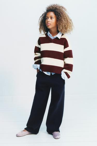 STRIPED KNIT JUMPER - Burgundy by Zara