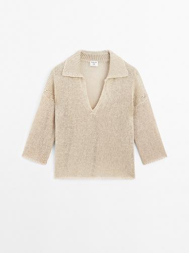 Jersey polo cuello abierto - STUDIO - Beige claro de Zara