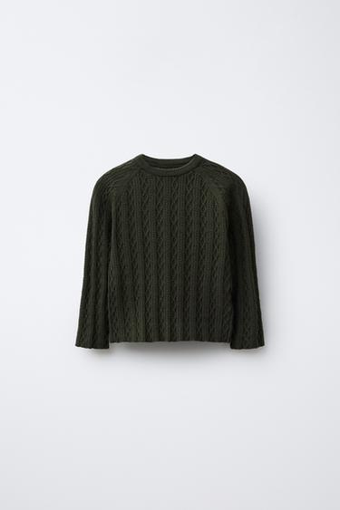 Zara CABLE KNIT JUMPER - Dark green