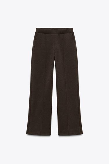 Zara SOFT INTERLOCK WIDE-LEG PANTS - Brown - Image 0
