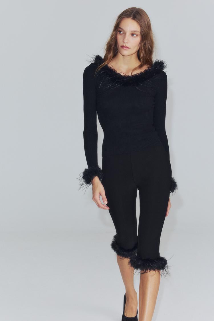 Pantalon capri combinado efecto pelo