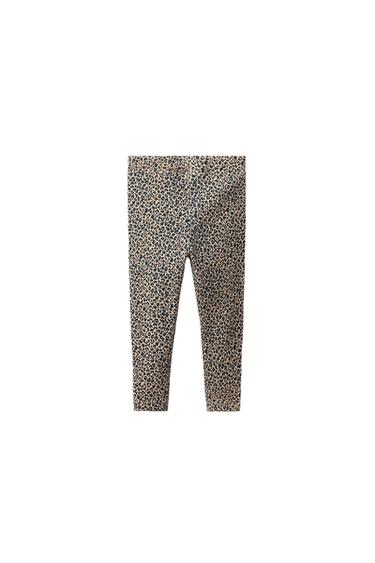 RIBBED ANIMAL PRINT LEGGINGS — taupe brown 2