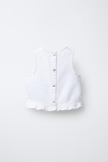 TOP EN DENIM À VOLANTS - Blanc de Zara - Image 1