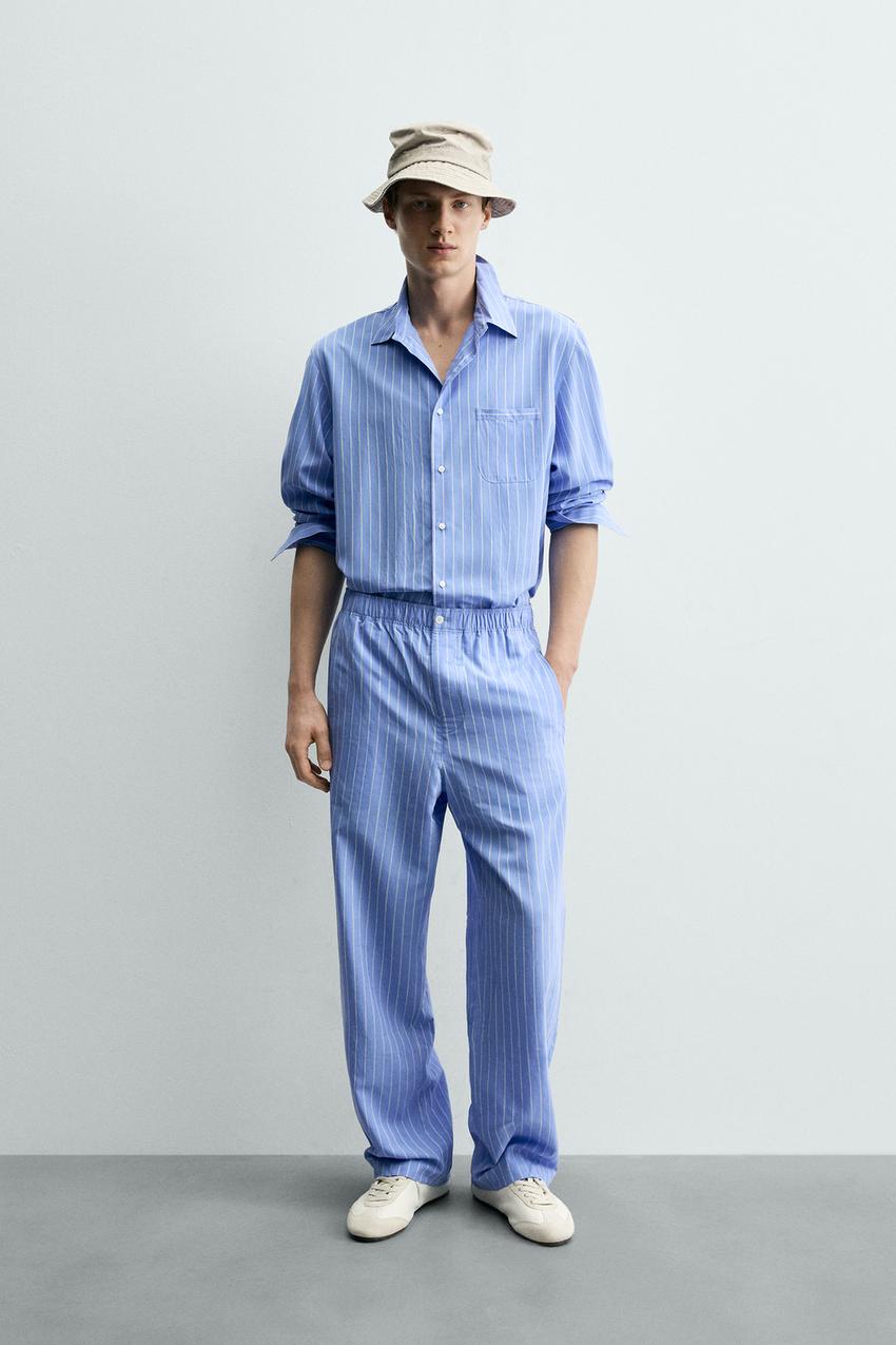blue and white striped dress pants High Waist Wide Leg Pant - Twill Stripe main image 0