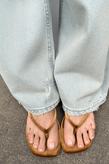 VELVET-EFFECT SANDALS - Ochre by Zara - Image 1