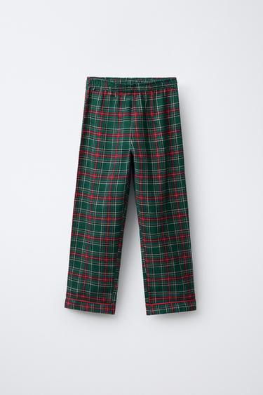 AGES 6-14 / CHECK FLANNEL PYJAMAS - Green by Zara - Image 3